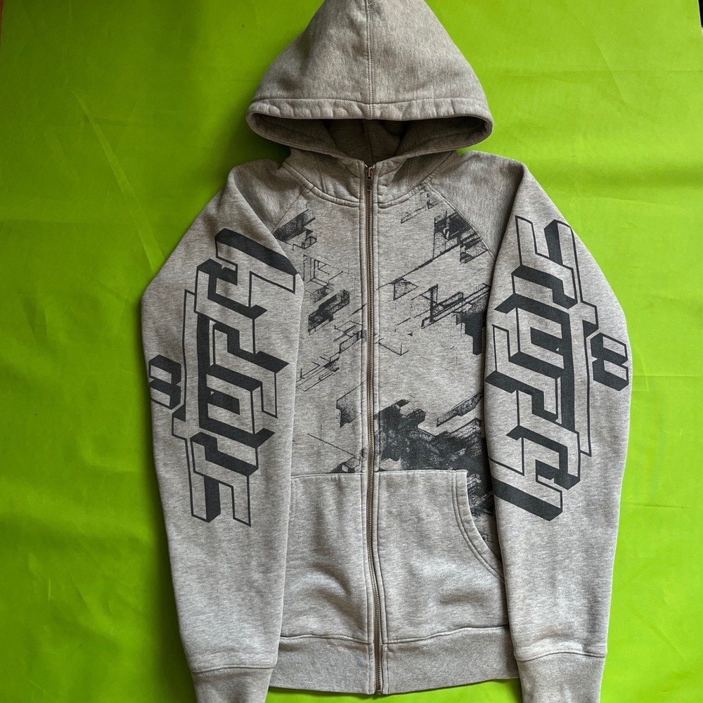 Stussy Mens XL Zip Up Hoodie Gray Geometric Graphic Print Streetwear Delta y2k
